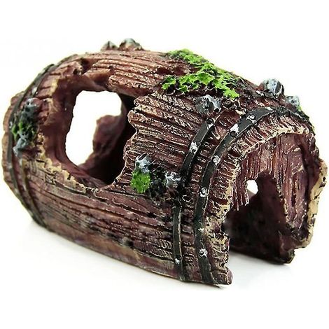 Dekoratives Aquarium-Ornament aus ungiftigem Harz, das eine Höhle in Form eines zerbrochenen Fasses darstellt. (1/4)