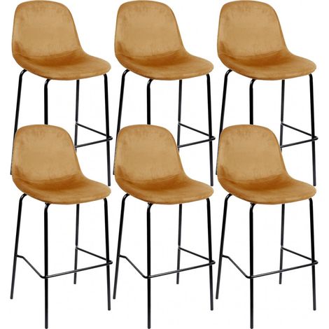 KONAE - Lot de 6 Tabourets de Bar en Velours Côtelé Ocre (1/5)