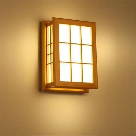 Style Japonais Applique Murale en Bois Massif - Lampe de Chevet pour Chambre et Hôtel - Boîte Murale A+ (1/5)