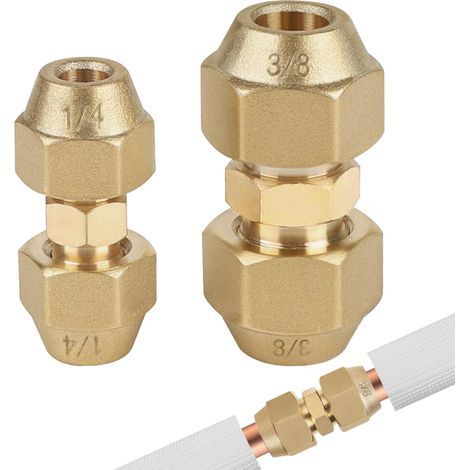 Set mit 2 Doppelfittings, 1/4 und 3/8 Zoll Kupferrohr, Klimaanlage, lötfreie Verlängerung, Kühlsystem (1/5)