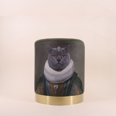 Pouf en velours imprimé Queen of cats 37cm