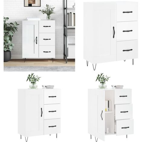 Sideboard Hochglanz-Weiß 69,5x34x90 cm Holzwerkstoff - Schreibtisch - Wohnzimmermöbel - Sideboard - Regal - Weißer Schrank - Home & Living (1/5)