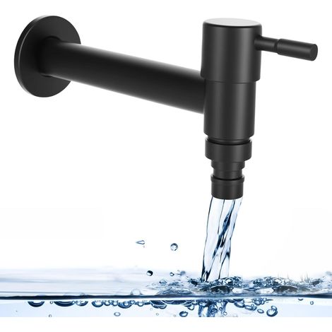 Robinet Eau Froide Acier Inoxydable Noir Mural - Robinet d'eau Froide Mural G1/2 Robinet Noir Mat pour Salle de Bain Cuisine Balcon Machine à Laver Jardin (1/5)