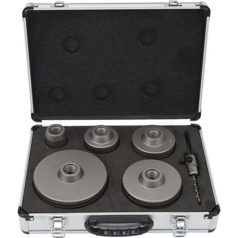6 Pieces Concrete Hole Saw Bits Kit, 40-125mm Carbon Steel Hole Saw Kit with Storage Box for Cement Wall, Brick, Sand, Self-Leveling Stone (1/4)