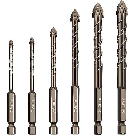 6PCS Foret Carrelage Foret Diamant Carrelage, Excentrique à Quatre Tranchants 4/5/6/8/10/12 mm Alliage d'Acier au Tungstène Utilisation Humide et Sèche pour Verre, Béton, Céramique, Métal, Bois (1/5)