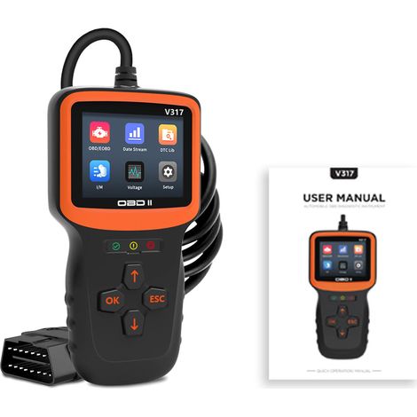 Ortviai Lecteur de codes OBD2 pour voiture – Scanner de diagnostic moteur avec réinitialisation et effacement des erreurs, ABS, 12 V (1/5)
