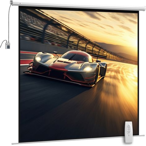 120-Zoll-Motorfernseher mit Fernbedienung, aus Kunststoff und Metall, 236,5 x 8 x 236,5 cm, weiß