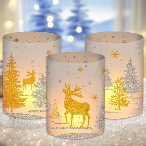 Lot de 12 Photophores Décoratifs de Table de Noël - Décoration de Noël Avec Cerf - Pour Bougies Chauffe-Plat ou Bougies (1/5)