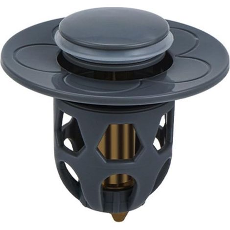 Parts Universeller Pop-Up-Abfluss für Waschbecken, Pop-Up-Abfluss für Waschbecken mit Anti-Verstopfungsfilter, Anti-verstopfter Abflussfilter, Badewannenstopfen, Grau