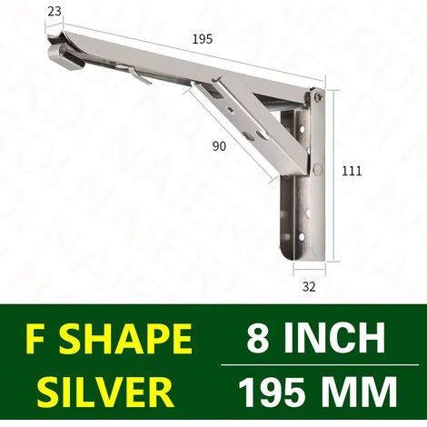 (Argent 20 cm - Espagne) 2 supports d'angle pliables triangulaires, robustes et réglables, pour fixation murale, banc, table ou étagère. Quincaillerie pour meubles (1/5)