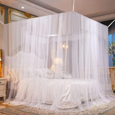 Moustiquaire de Lit, Grand Carrée Moustiquaire pour Lit Extra Large, Moustiquaire Baldaquin Intérieur et Extérieur pour Lits Simples et Doubles - Blanc (190 x 210 x 240cm) (1/5)
