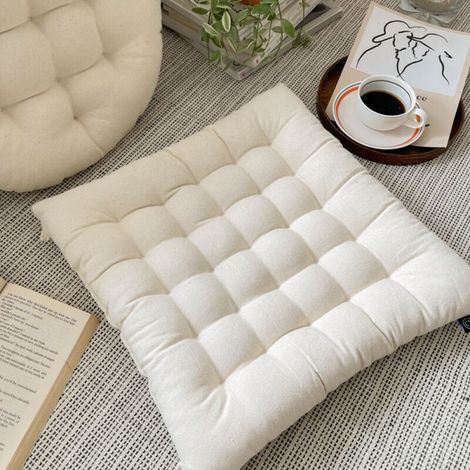 (Carré)Elégante Galette de Chaise 40x40cm, Coton, Lavable en Machine, Creme (1/4)