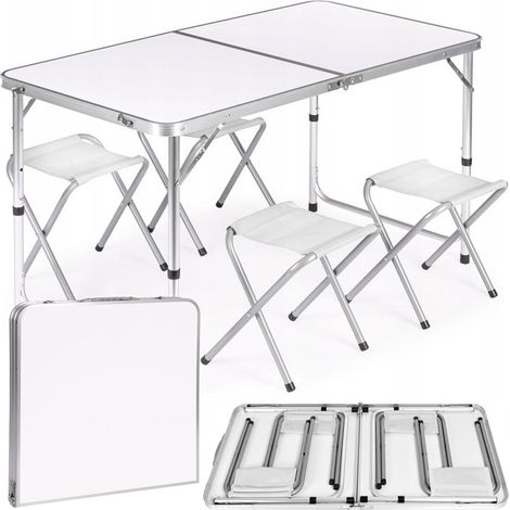 Klapptisch 120x60cm Heckermann Weiß + 4x Hocker