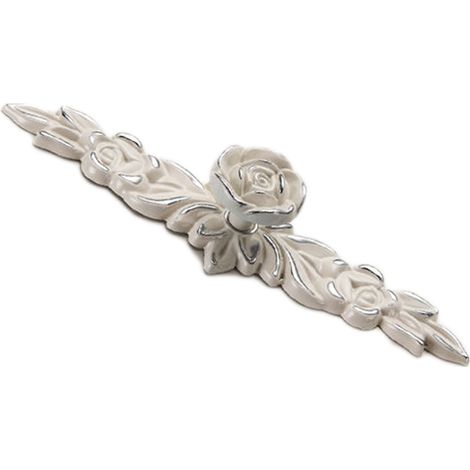 Poignées de tiroir Euro Rose, style vintage, exquises, en alliage de zinc, motif floral 3D, couleur ivoire avec bordure argentée, pour cuisine, chambre et salle de bain. (1/5)