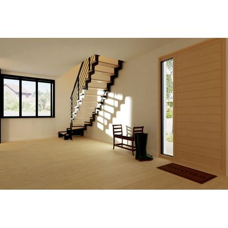 Escalier Quart Tournant Métal Bois 14 Marches Hêtre Brut Noir CRÉMA France (1/5)