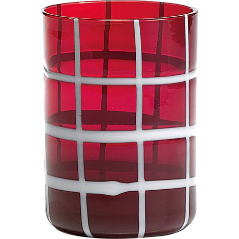 Zafferano Twiddle - Set 6 Bicchieri Rosso in Vetro Soffiato, 35 cl - Tumbler Artigianali con Decoro Bianco, Lavabili in Lavastoviglie (1/3)