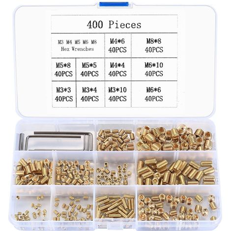 Madenschrauben-Set 400 Stück M3-M8 mit Sechskantschlüssel Gold (1/5)