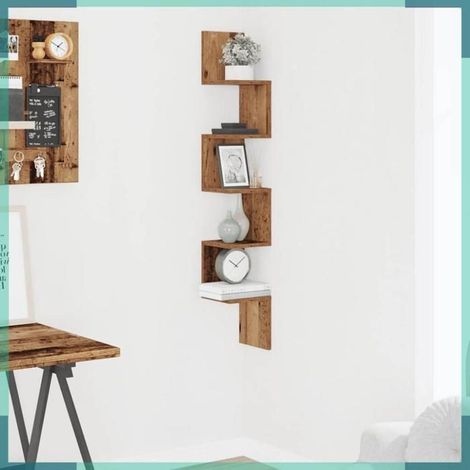 856614 étagère d'angle murale vieux bois 20x20x127,5 cm (1/5)