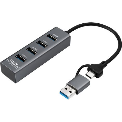 Hub MicroConnect USB 3.0 de 4 puertos con USB-C y A, 5 Gbps, 0,15 m, USBHUB4-2IN1