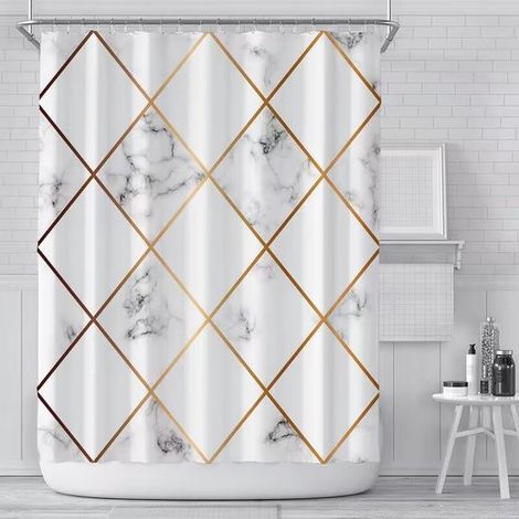 Rideau de douche imperméable à motif galets - Aspect luxueux, excellente imperméabilité, installation facile 180 x 200 cm - blanc (1/5)