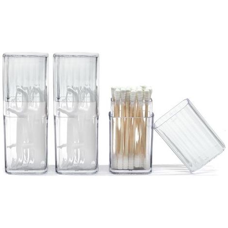 Porte-cotons-tiges de voyage, étui portable 3 pièces, petit étui à cotons-tiges, boîte distributrice en plastique transparent avec couvercle anti-poussière (1/5)