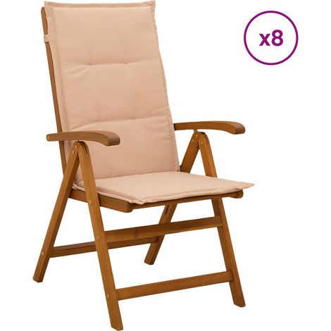Reclining Garden Chairs 8 pcs Natural Solid Acacia Wood vidaXL