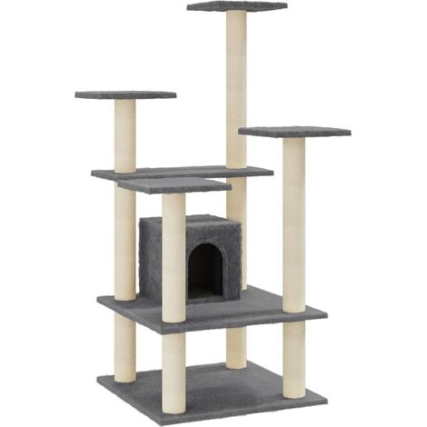 Tiragraffi per gatti Mobili per arrampicata su torre Tiragraffi piattaforma da arrampicata con tiragraffi in sisal scuro 110 cm grigio 020022643