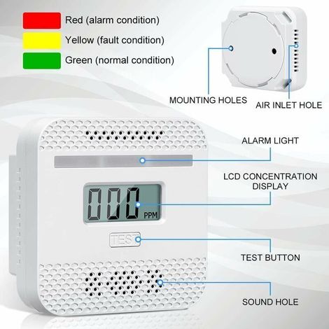 Détecteur de Monoxyde de Carbone, Detector Monoxide Carbon Intelligent avec l'Écran LCD, Conforme à la Norme en 50291, avec Bouton de Test et Voyant d'état LED (Mini 1PC)
