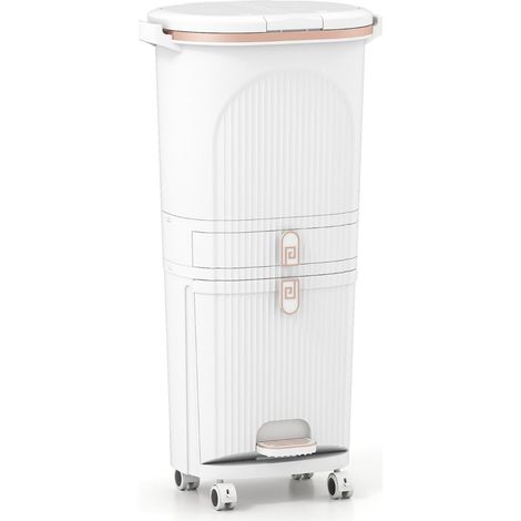 Poubelle de cuisine avec 2 seaux de 12L et compartiment de 14L tri facile design moderne en PP blanc