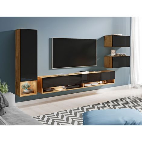 Bratex – Ensemble de meubles de salon AMADEO – Panneau laminé 15mm – Finitions en chant ABS – Meuble TV 180cm – Armoire haute 130cm