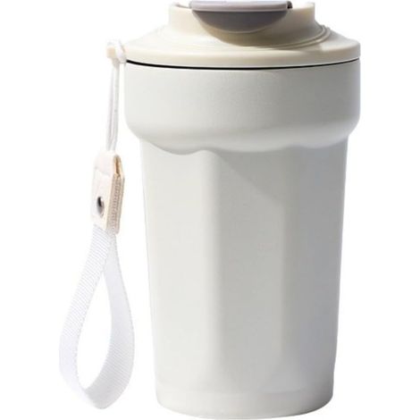 Mug isotherme en acier inoxydable 316, mug de voyage isotherme, mug à café chaud, mug à café, mug en acier inoxydable, mug isotherme d'extérieur avec couvercle, blanc，450 ml