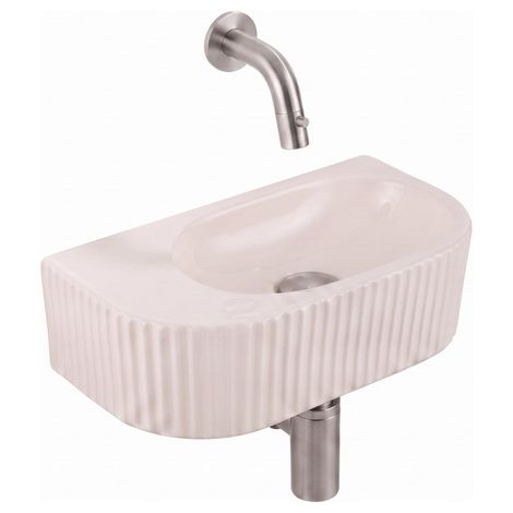 QeramiQ Fuente Lavabo pour WC - 40x22x12 cm - nervure - demi-rond - sans trou de robinet de Lavabo pour WC - ceramique - robinet de Lavabo pour WC (1/5)