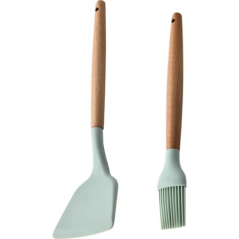 Ustensiles De Cuisine En Silicone - Manche En Bois Résistant À La Chaleur 230°C - Pour Casseroles Antiadhésives - Lot De 2 Pièces (1/5)
