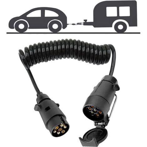Rallonge Remorque 7 Broches 3m Spirale Extension Câble Rallonge Prise Remorque Connecteur de Câble de Printemps de Câblage Prise par Caravane Camion RV Tracteur Voiture Porte-Vélos (1/4)