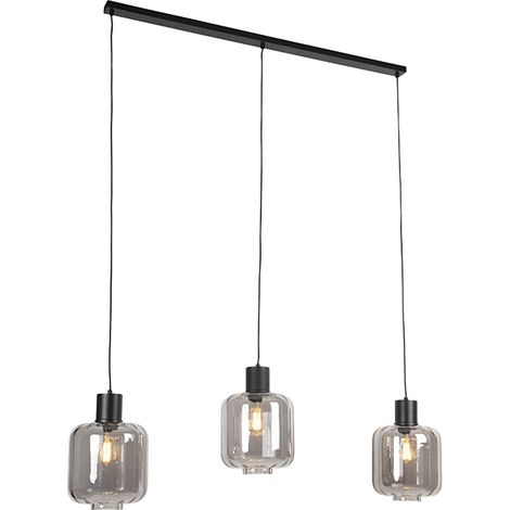 QAZQA Lampada a sospensione tavolo soggiorno qara - Design - Alluminio,Vetro,Acciaio - Nero - Oblungo Max. 3 x Watt