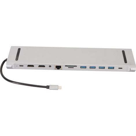 Hub USB 12 en 1 avec double moniteur, port charge PD, 4 ports USB 3.0, lecteur carte mémoire, port RJ45, port USB-C (1/5)