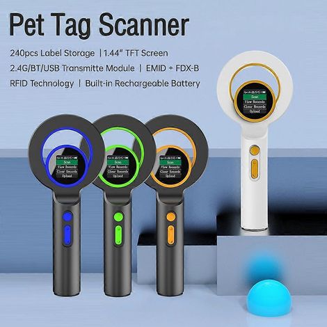Lecteur de micropuces pour médailles pour animaux de compagnie, lecteur d'étiquettes RFID, lecteur portable avec connexion Bluetooth, USB et 2,4 GHz