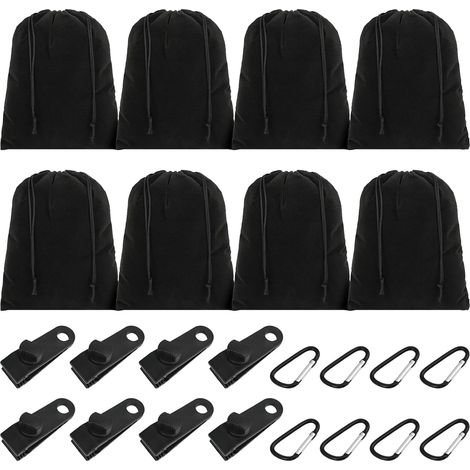 Lot de 8 Poches à Poids Portables pour Auvent/Tente - avec 8 Sacs Lestés, Mousquetons et Crochets - Stabilisateur pour Store Extérieur, Nappe, Bâche (1/5)