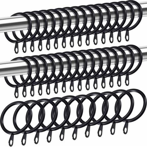 Anneaux de rideaux en métal, anneaux de suspension pour rideaux et tringles, anneaux à œillets coulissants drapés de 30 mm de diamètre intérieur (noir, paquet de 40) (1/5)