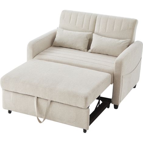 Canapé convertible 2 places escamotable, dossier réglable 3 positions, tissu coton-lin, design moderne