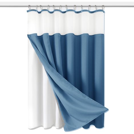 1 rideau de douche texturé lin, sans crochets, avec doublure amovible, imperméable, lavable en machine, pour salle de bain et hôtel (1/5)