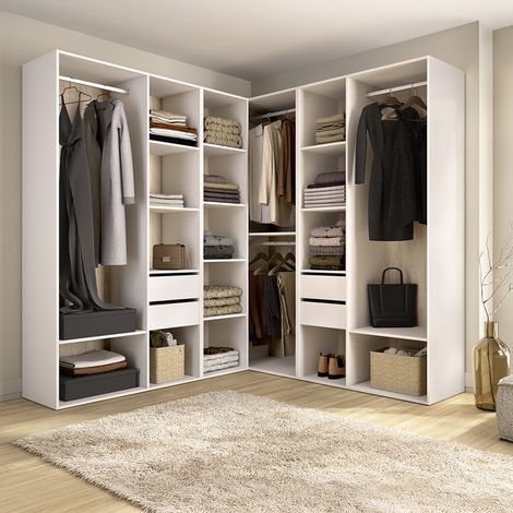 Guardaroba Grande Yancy, Armadio Camera da Letto Modulabile, 13 Ripiani, Appendiabiti, 186x205h cm Bianco (1/5)
