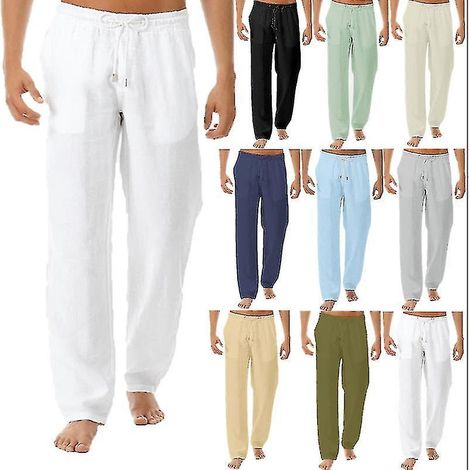 Pantalon ample en lin pour homme, taille élastique, style décontracté, idéal pour la plageb-2XL-gris (1/3)