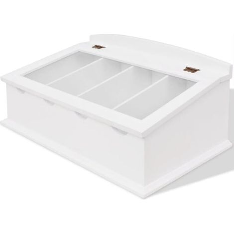 Vidaxl – Range-couverts baroque en MDF blanc – 4 compartiments – Dimensions 47 x 27 x 21,5 cm – Couvercle en verre pour protection (1/5)