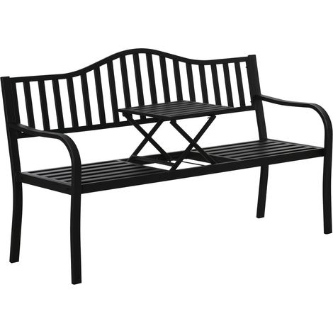 Gartenbank Mit Ausziehbarem Tisch Für 2-3 Personen Parkbank Aus Metall Sitzbank Bank Terrassenbank Gartenmöbel Schwarz 150 X 58,5 X 90 Cm