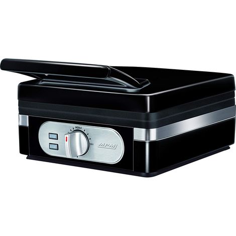 MPM MGO-24 Gofrera Eléctrica Profesional, 2 Gofres Belgas Gruesos, Antiadherente, Regulador Temperatura, Acero Inox. 1400W Negro