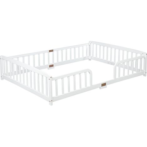 Bodenbett Kinder 140 x 200 cm mit Sicherheitsgittern aus weißem Kiefernholz (1/5)