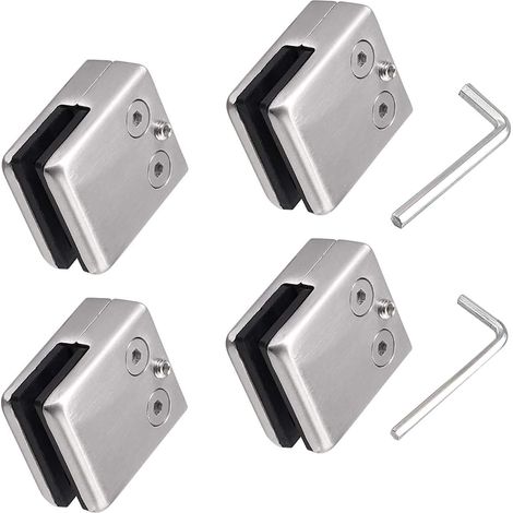 Lot de 4 pinces en acier inoxydable 304 avec 2 clés hexagonales - Convient pour vitre de verre de 8 à 10 mm (1/5)