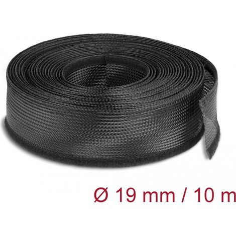 Delock Funda trenzada con cierre de gancho y lazo 10 m x 19 mm negro