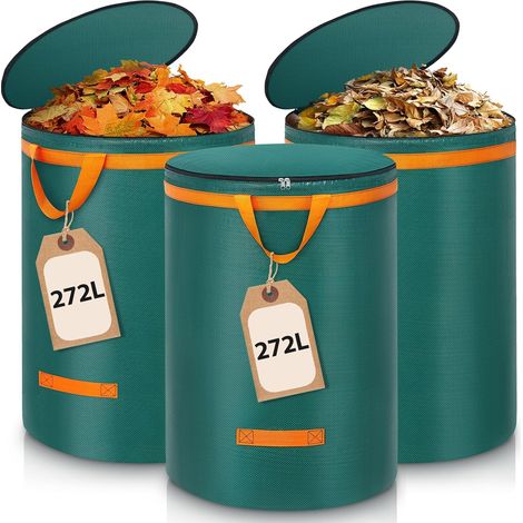 3 Pack 272L Heavy Duty Garden Waste Sacks with Lid and Handles Large Garden Waste Bags Free Standing Green Waste Bags Garden Waste Bags (1/5)
